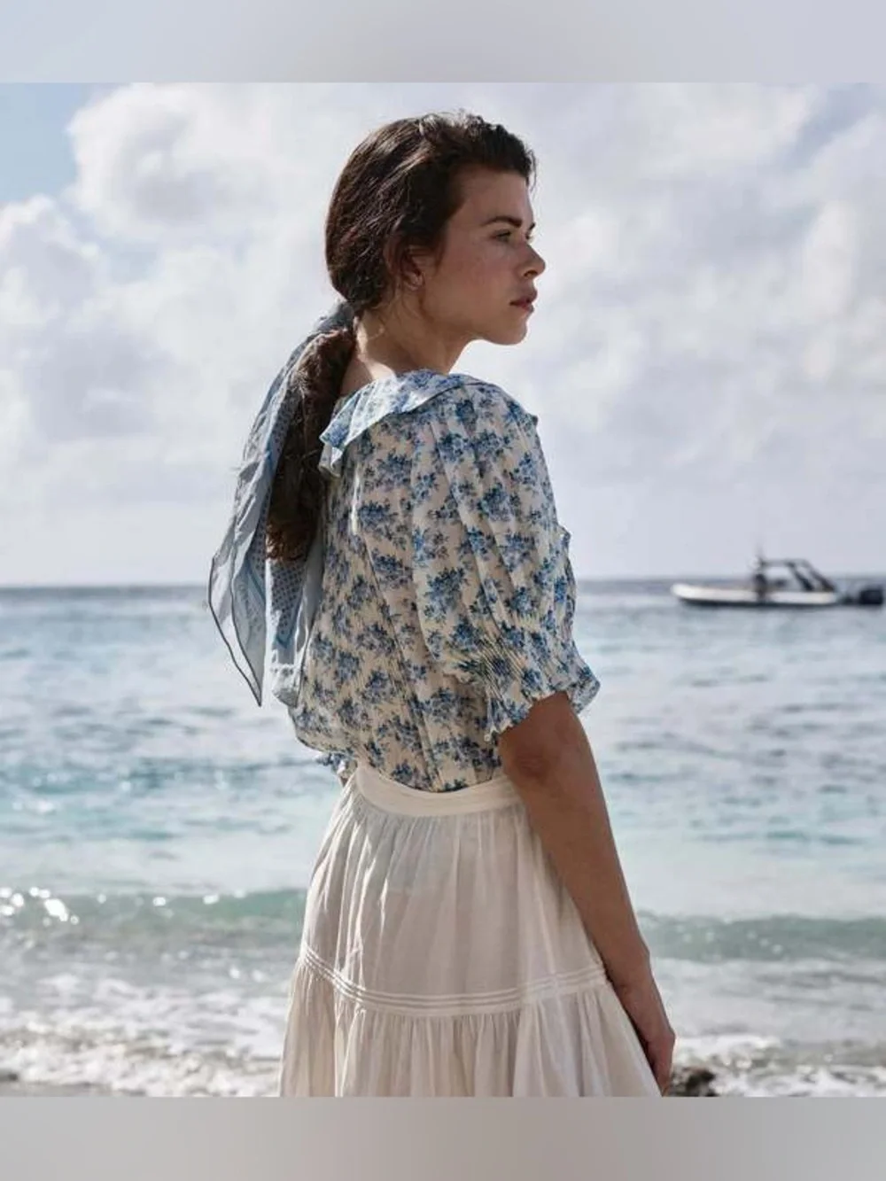 DÔEN Henri Top Bleu Rosier Floral Organic Cotton Medium NWOT